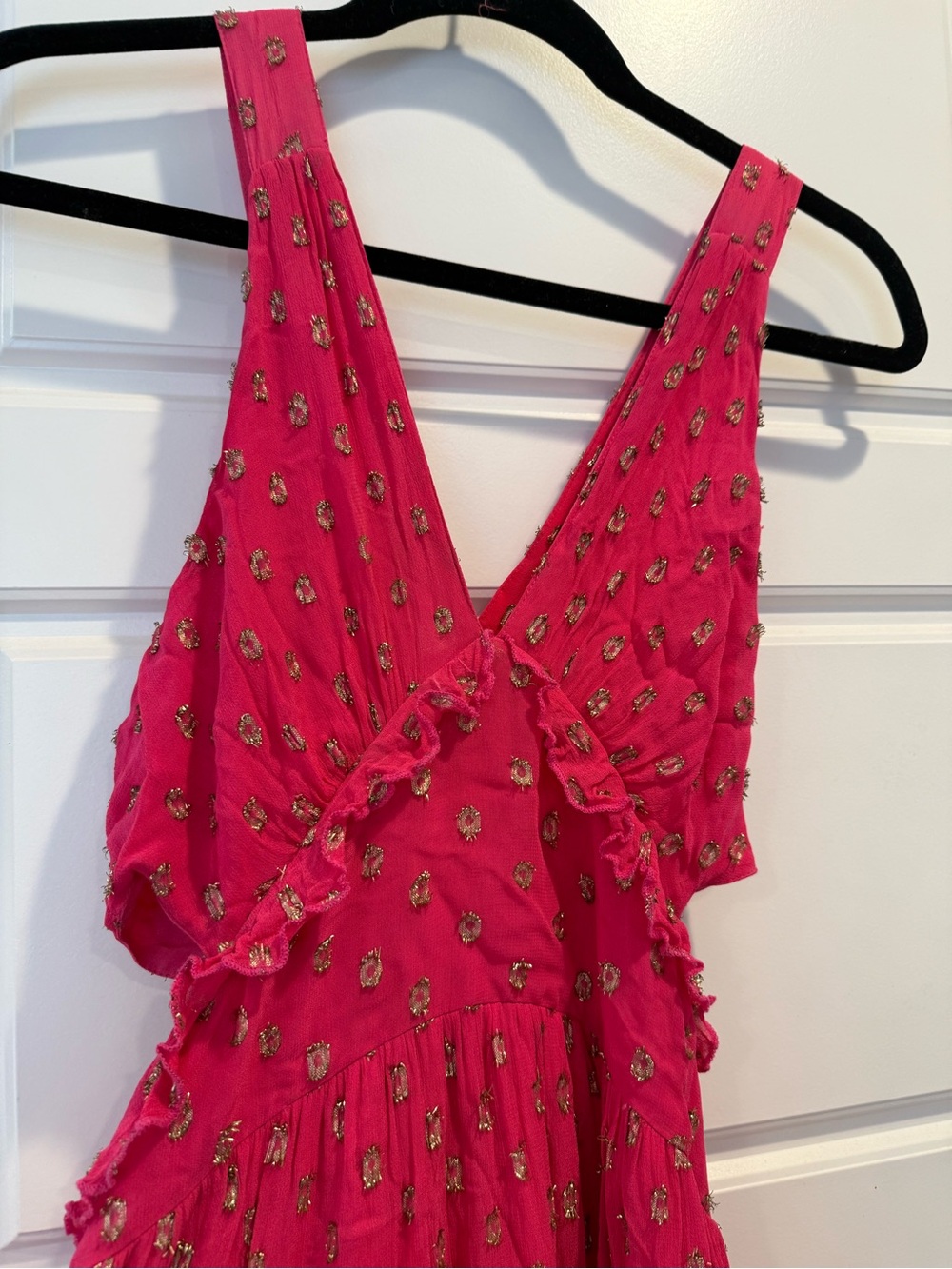 En Creme Hot Pink Tiered Ruffle Maxi Dress